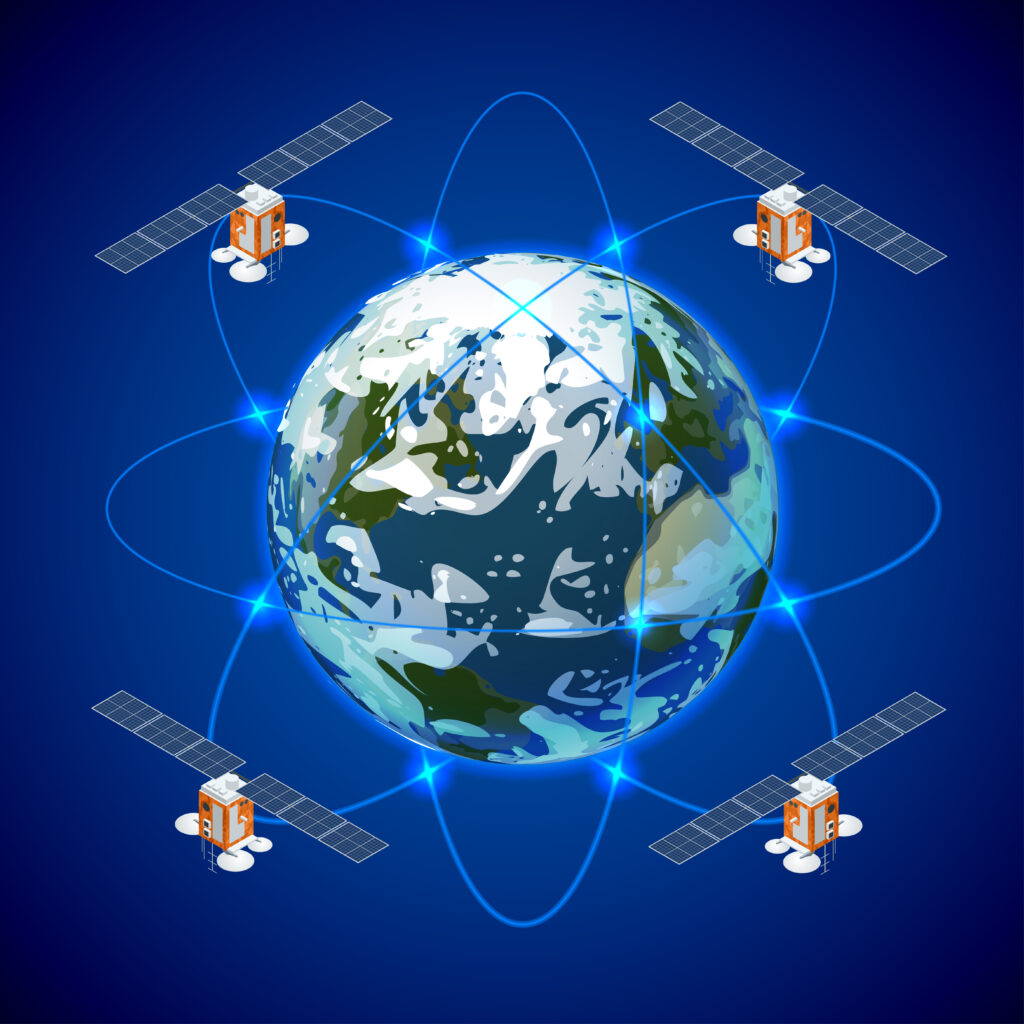 地球をつなぐ衛星通信のイメージ